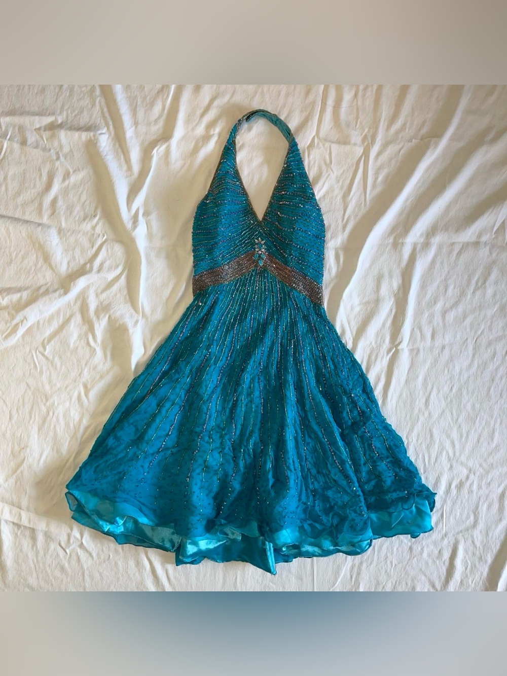 Teal Beaded Halter Fairy Dress